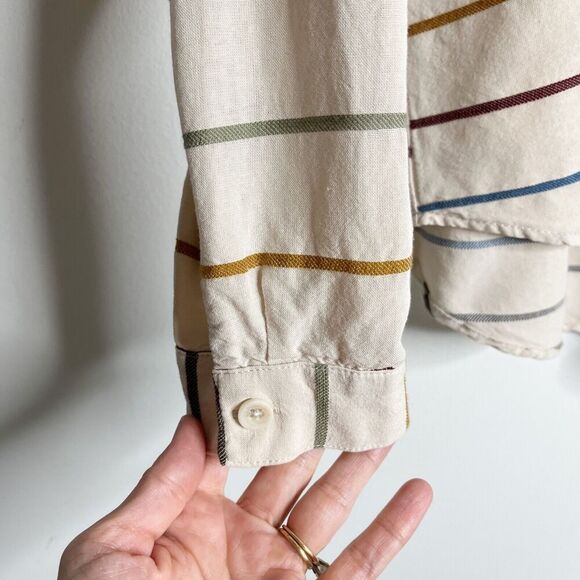 Christopher & Banks Womens Tunic Blouse L Multicolor Stripe Roll Tab Long Sleeve - Picture 6 of 11